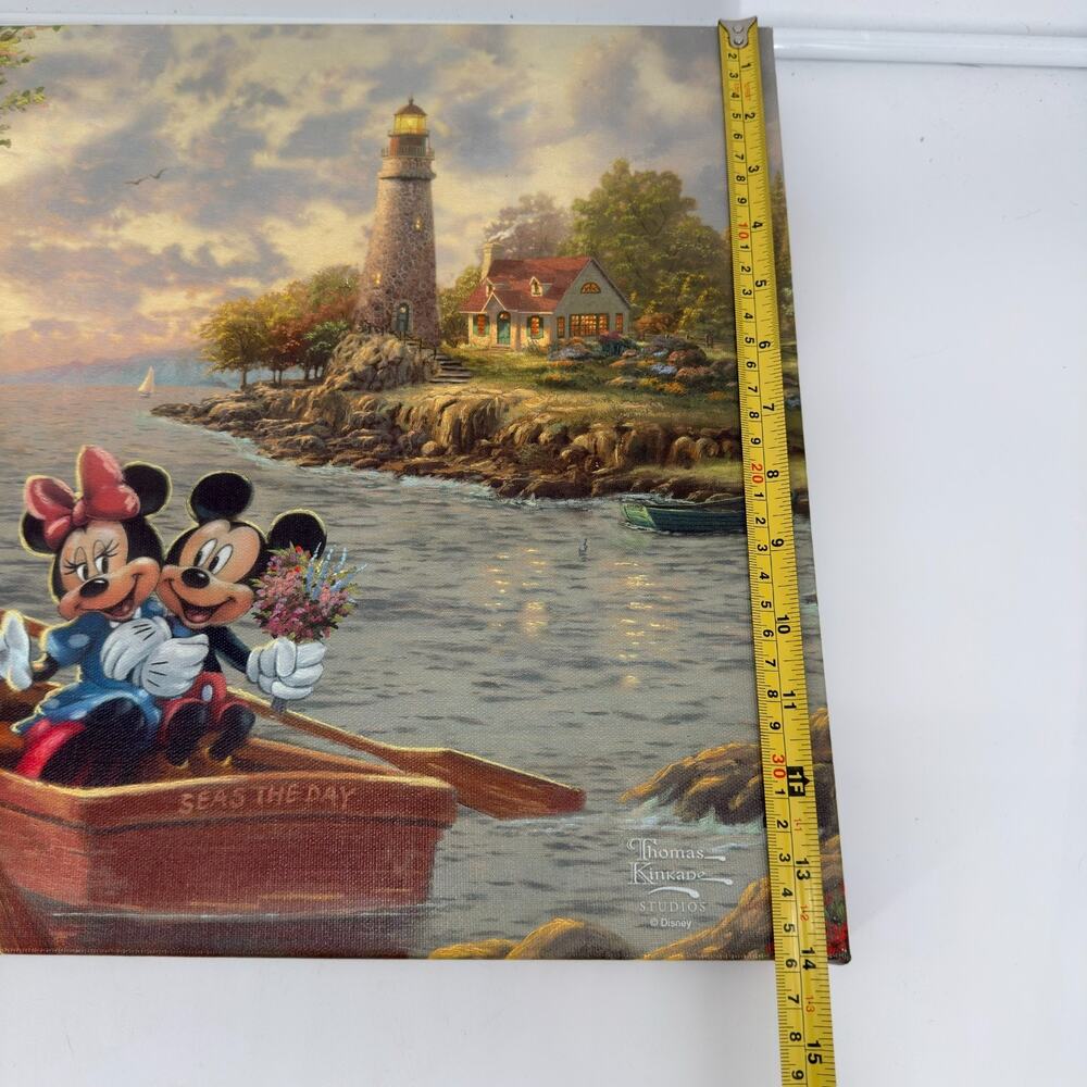 Thomas Kinkade Disney Mickey Minnie Lighthouse Cove Canvas Wrap 14x14 w/ COA - Picture 10 of 10